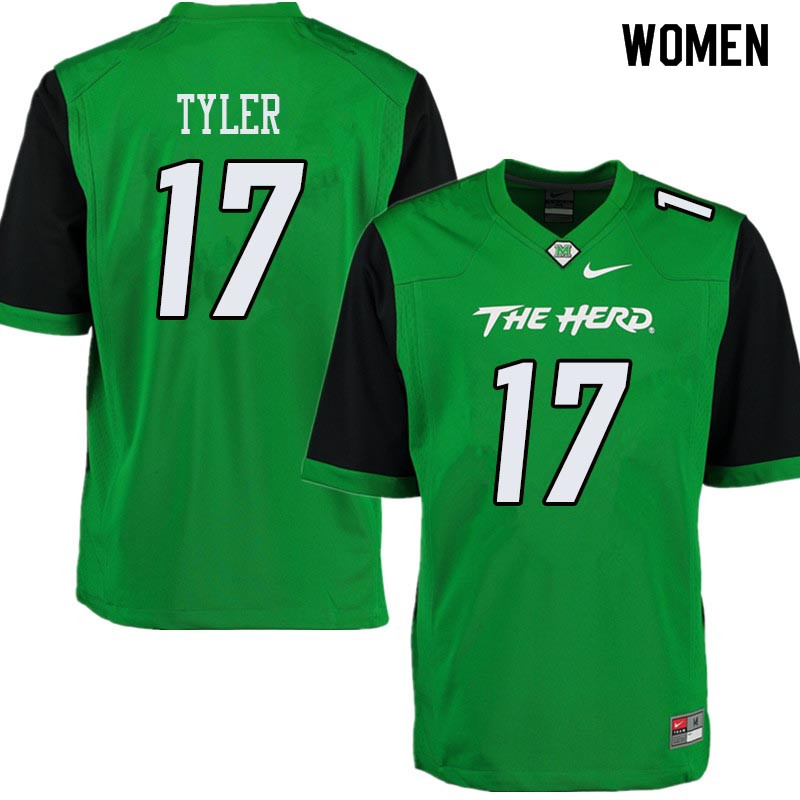 Women #17 Ty Tyler Marshall Thundering Herd College Football Jerseys Sale-Green - Click Image to Close